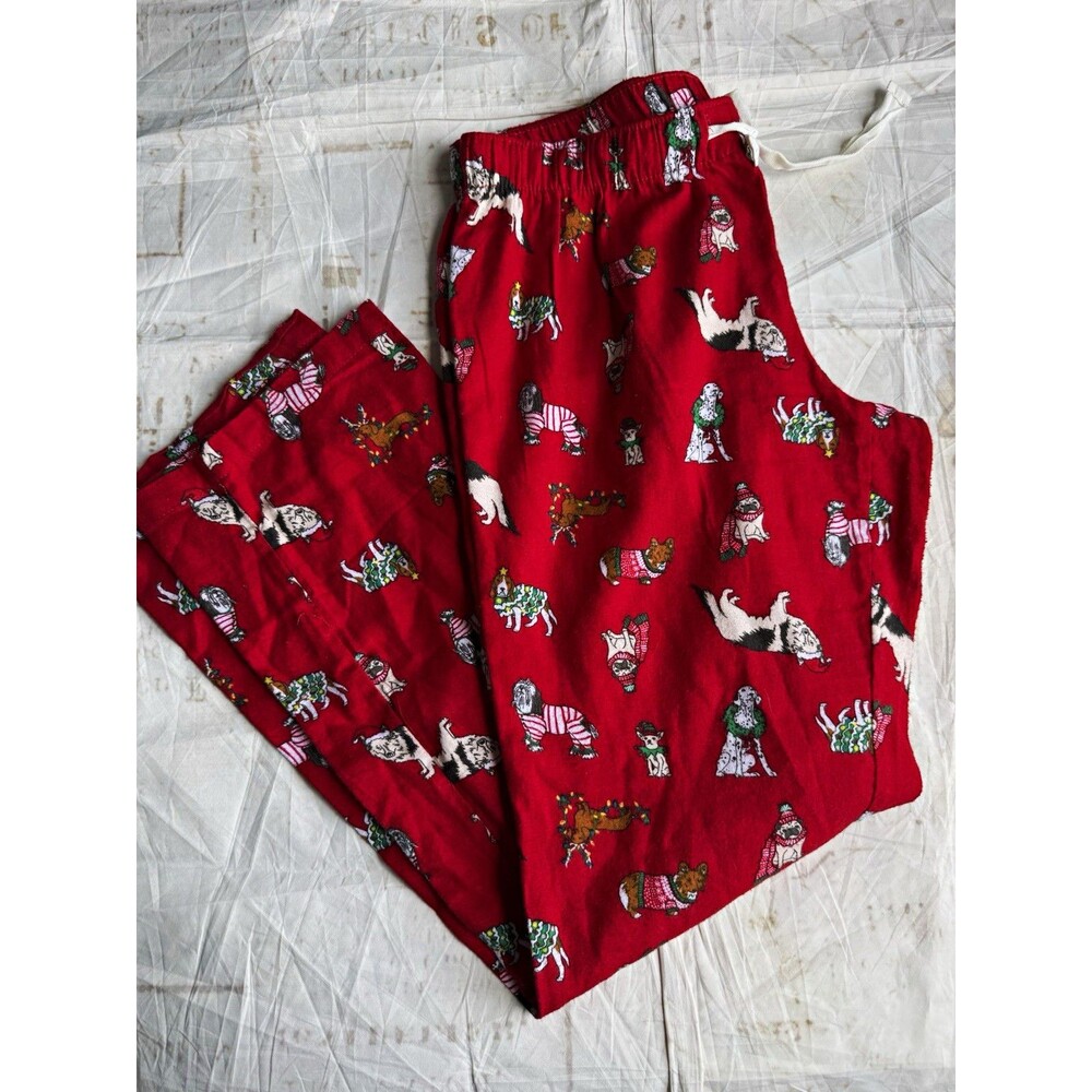 Old Navy Women's Flannel Pajama Pants Red Christmas Dog Graphic Drawstring M